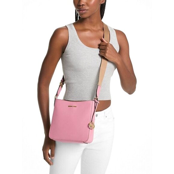 New Michael Kors Jet Set Travel Small Messenger Bag Faux Leather Carnation - Picture 3 of 4